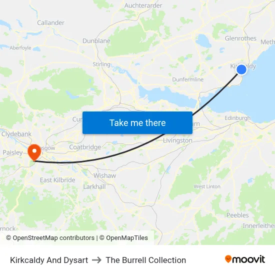 Kirkcaldy And Dysart to The Burrell Collection map