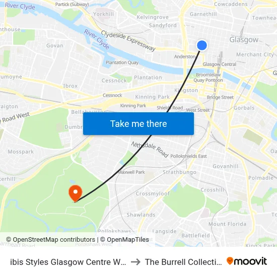 ibis Styles Glasgow Centre West to The Burrell Collection map