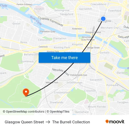 Glasgow Queen Street to The Burrell Collection map