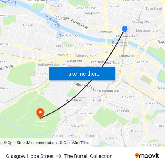 Glasgow Hope Street to The Burrell Collection map