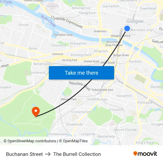 Buchanan Street to The Burrell Collection map