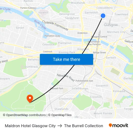 Maldron Hotel Glasgow City to The Burrell Collection map