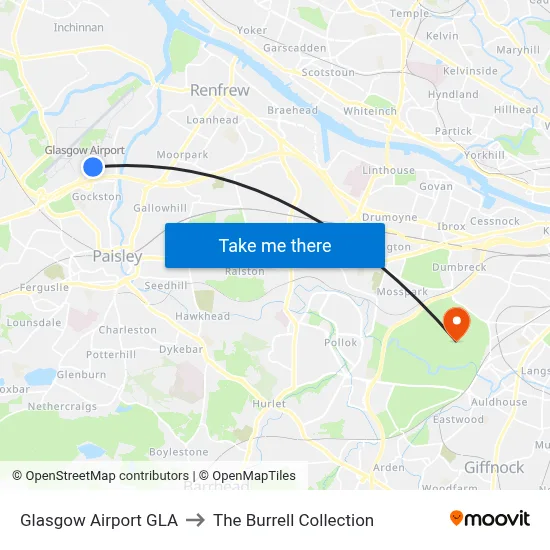 Glasgow Airport GLA to The Burrell Collection map