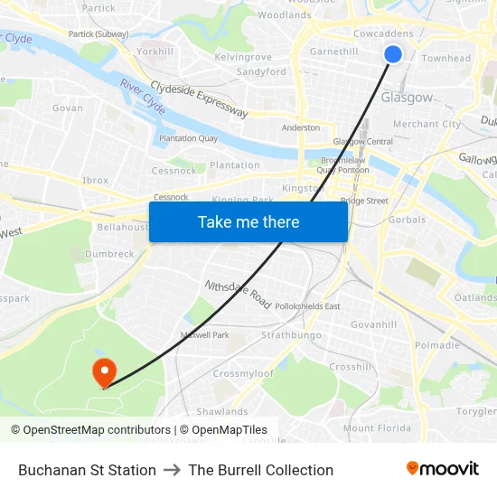 Buchanan St Station to The Burrell Collection map