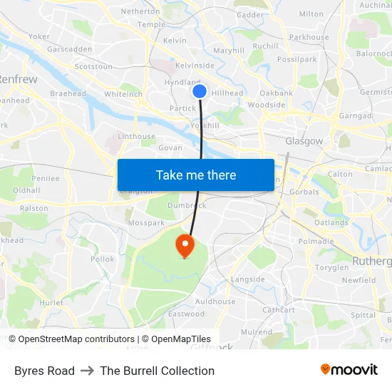Byres Road to The Burrell Collection map