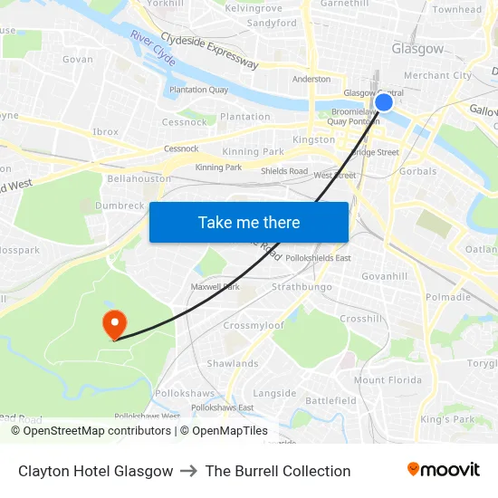 Clayton Hotel Glasgow to The Burrell Collection map