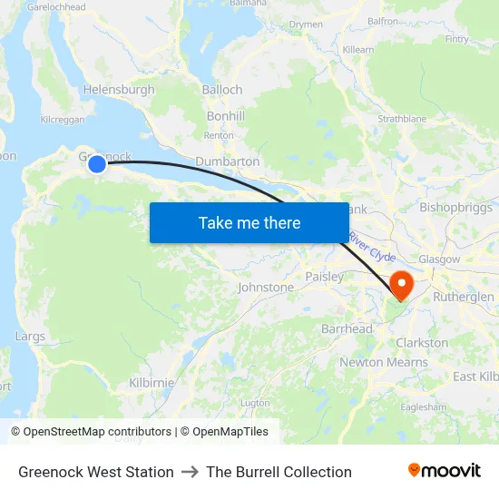 Greenock West Station to The Burrell Collection map
