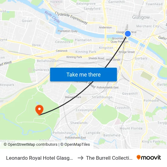 Leonardo Royal Hotel Glasgow to The Burrell Collection map