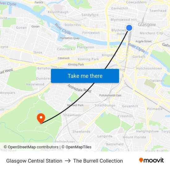 Glasgow Central Station to The Burrell Collection map