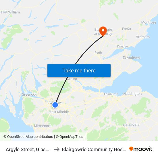 Argyle Street, Glasgow to Blairgowrie Community Hospital map
