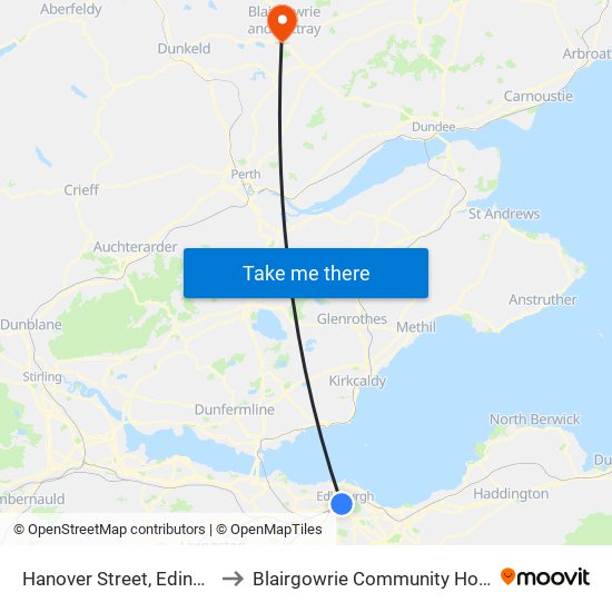 Hanover Street, Edinburgh to Blairgowrie Community Hospital map