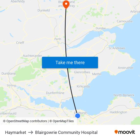 Haymarket to Blairgowrie Community Hospital map