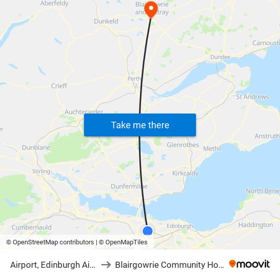 Airport, Edinburgh Airport to Blairgowrie Community Hospital map