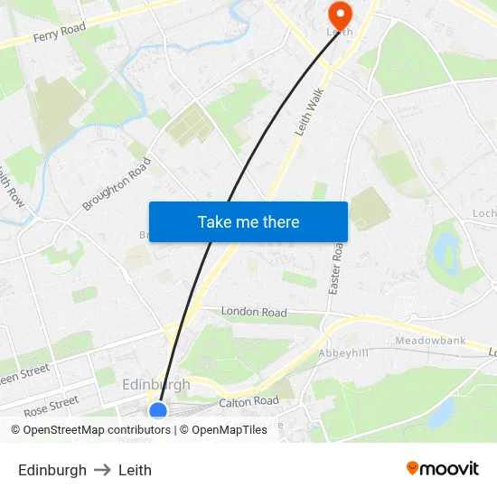 Edinburgh to Leith map