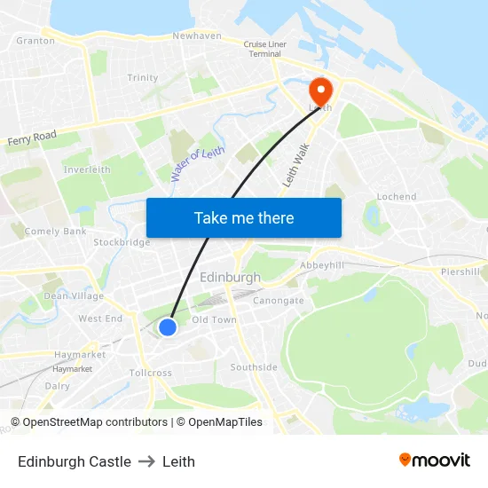 Edinburgh Castle to Leith map