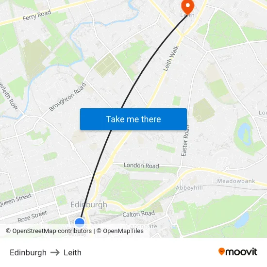Edinburgh to Leith map