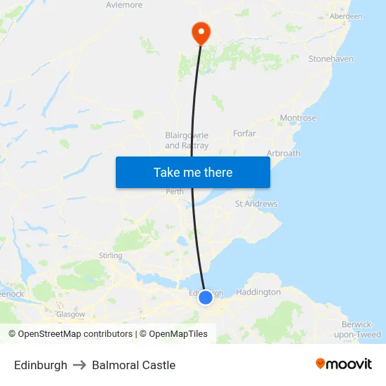 Edinburgh to Balmoral Castle map