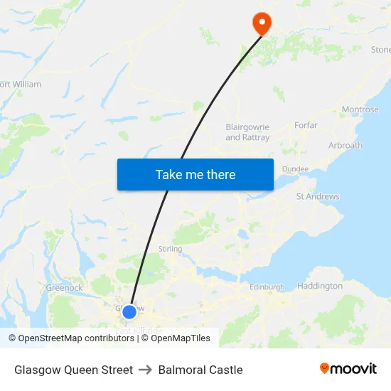 Glasgow Queen Street to Balmoral Castle map