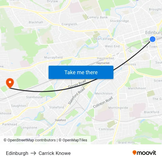 Edinburgh to Carrick Knowe map