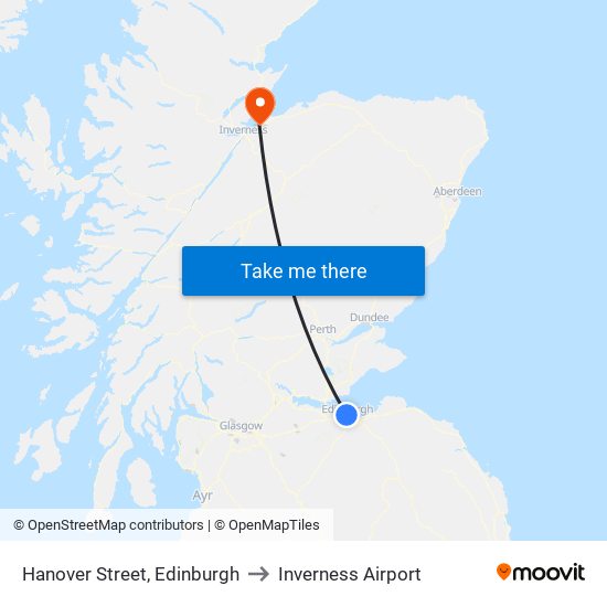 Hanover Street, Edinburgh to Inverness Airport map