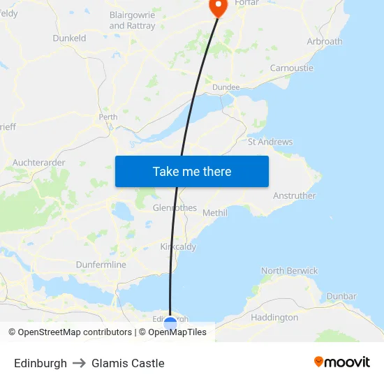 Edinburgh to Glamis Castle map