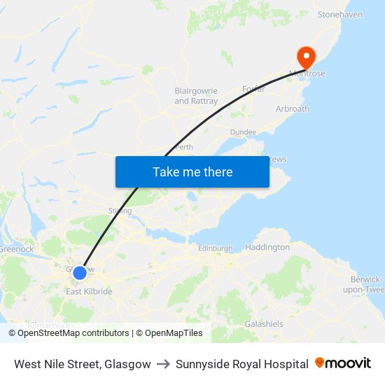 West Nile Street, Glasgow to Sunnyside Royal Hospital map