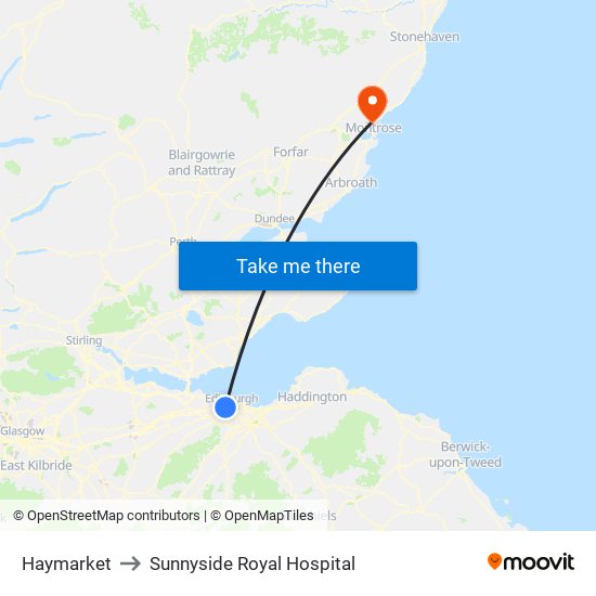 Haymarket to Sunnyside Royal Hospital map