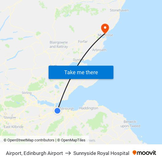 Airport, Edinburgh Airport to Sunnyside Royal Hospital map