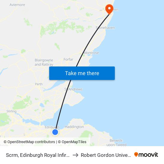 Scrm, Edinburgh Royal Infirmary to Robert Gordon University map