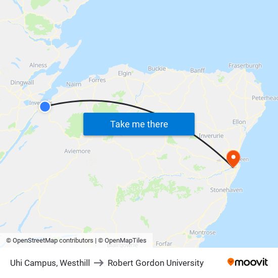Uhi Campus, Westhill to Robert Gordon University map