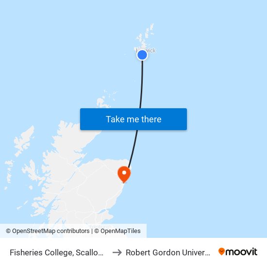 Fisheries College, Scalloway to Robert Gordon University map