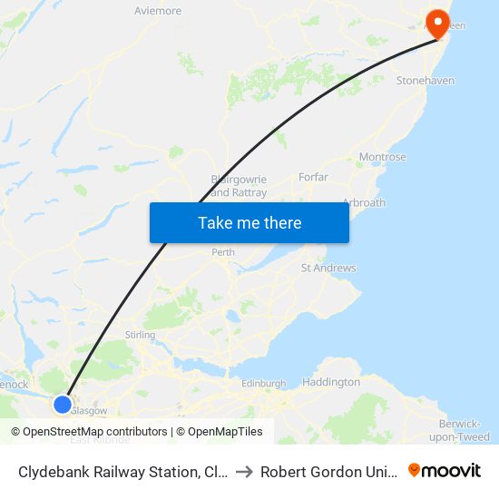 Clydebank Railway Station, Clydebank to Robert Gordon University map