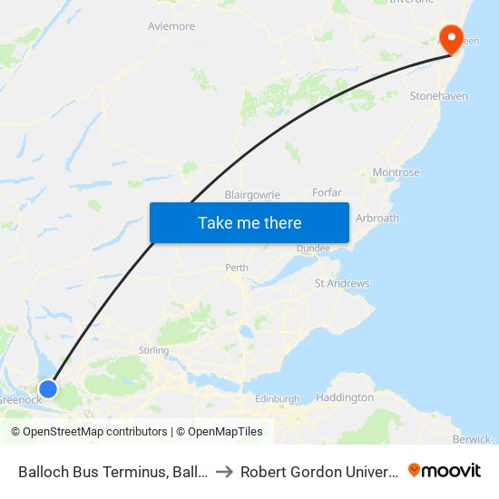 Balloch Bus Terminus, Balloch to Robert Gordon University map