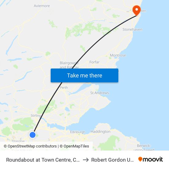 Roundabout at Town Centre, Cumbernauld to Robert Gordon University map