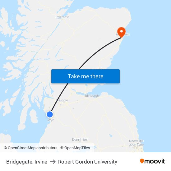 Bridgegate, Irvine to Robert Gordon University map