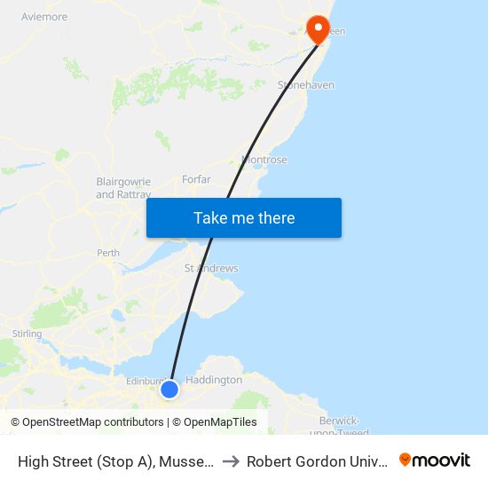 High Street (Stop A), Musselburgh to Robert Gordon University map