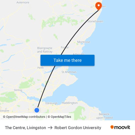 The Centre, Livingston to Robert Gordon University map