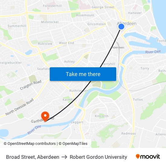 Broad Street, Aberdeen to Robert Gordon University map