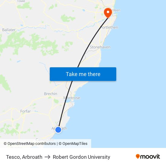 Tesco, Arbroath to Robert Gordon University map