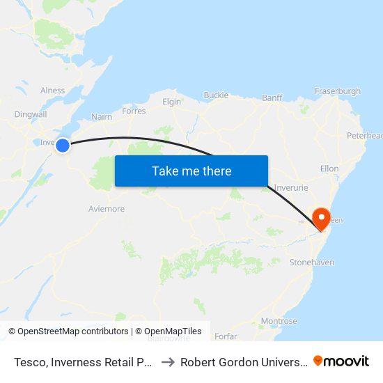 Tesco, Inverness Retail Park to Robert Gordon University map