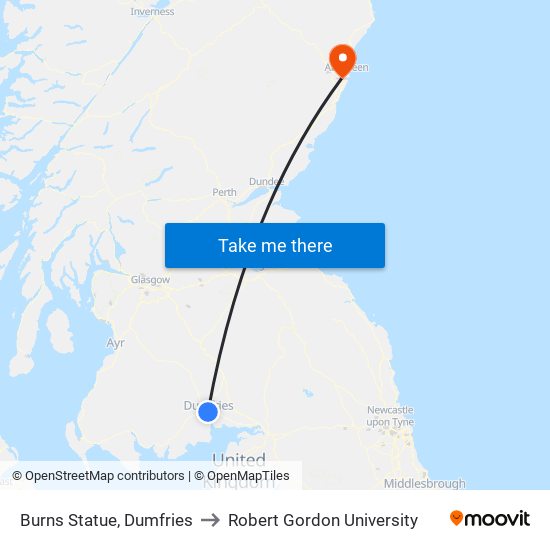 Burns Statue, Dumfries to Robert Gordon University map