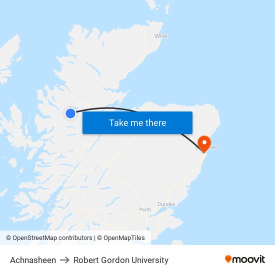 Achnasheen to Robert Gordon University map