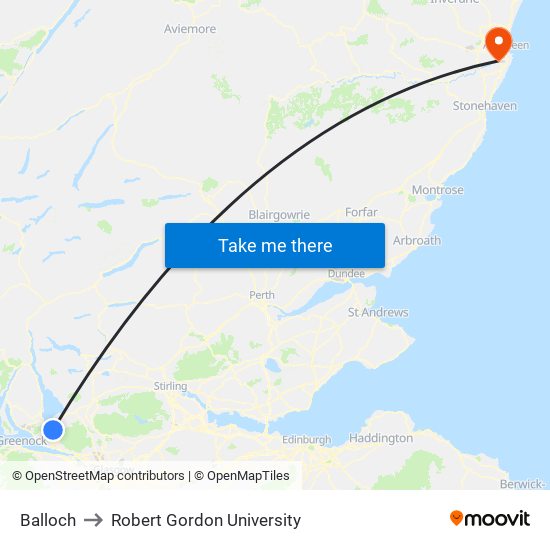 Balloch to Robert Gordon University map