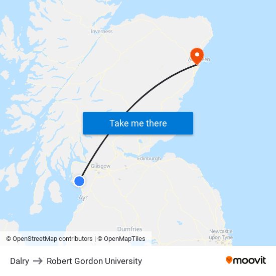 Dalry to Robert Gordon University map