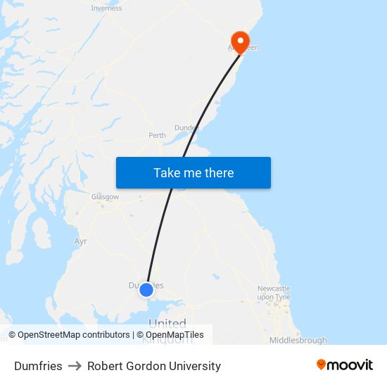 Dumfries to Robert Gordon University map