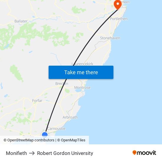 Monifieth to Robert Gordon University map