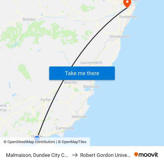 Malmaison, Dundee City Centre to Robert Gordon University map