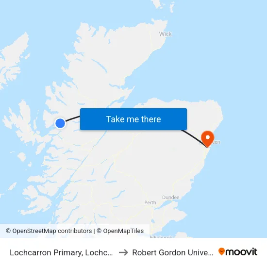 Lochcarron Primary, Lochcarron to Robert Gordon University map
