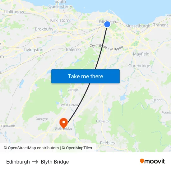 Edinburgh to Blyth Bridge map