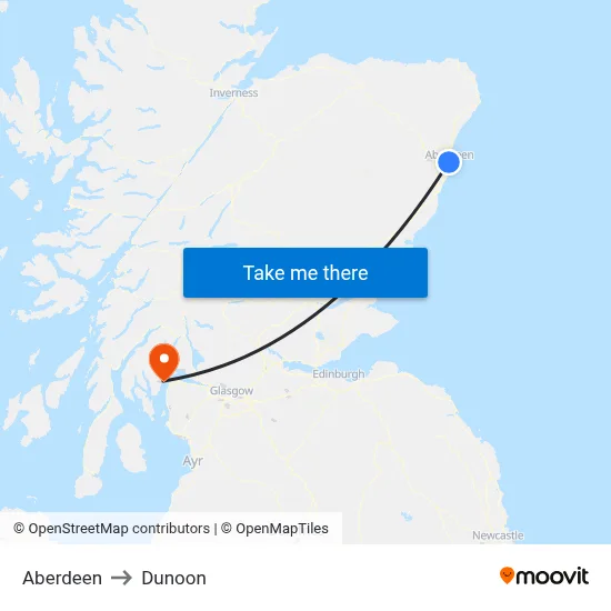 Aberdeen to Dunoon map